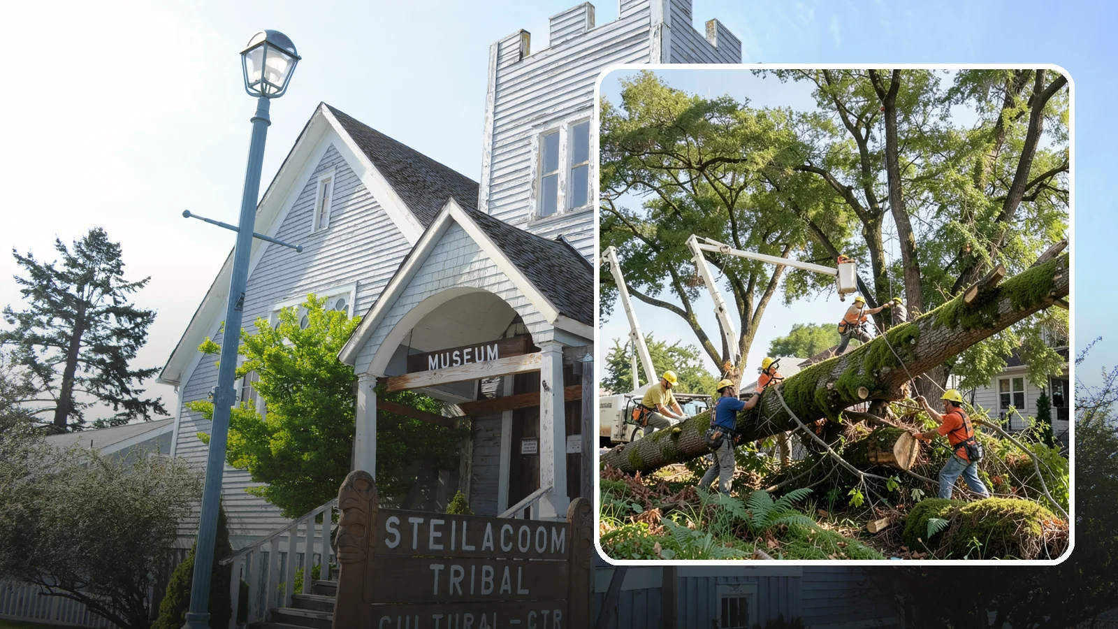 Leaning tree removal in Steilacoom, Pierce County, WA - The removal of trees with a pronounced or unstable lean.