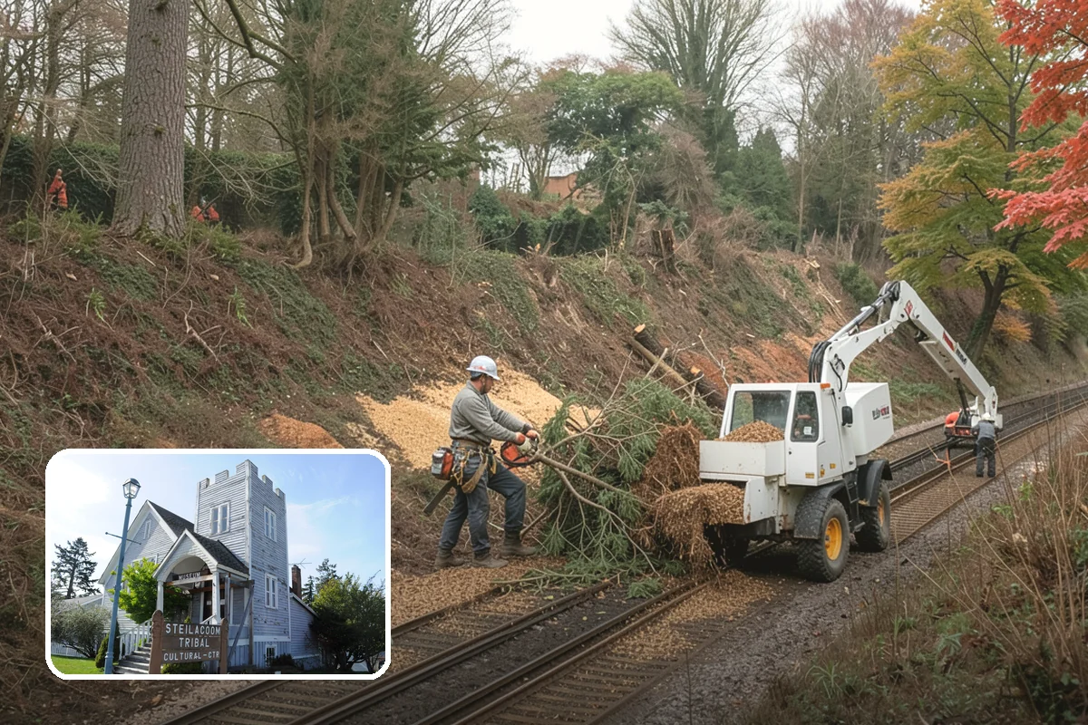 Leaning tree removal in Steilacoom, Pierce County, WA - Removes safety hazards and reduces liability