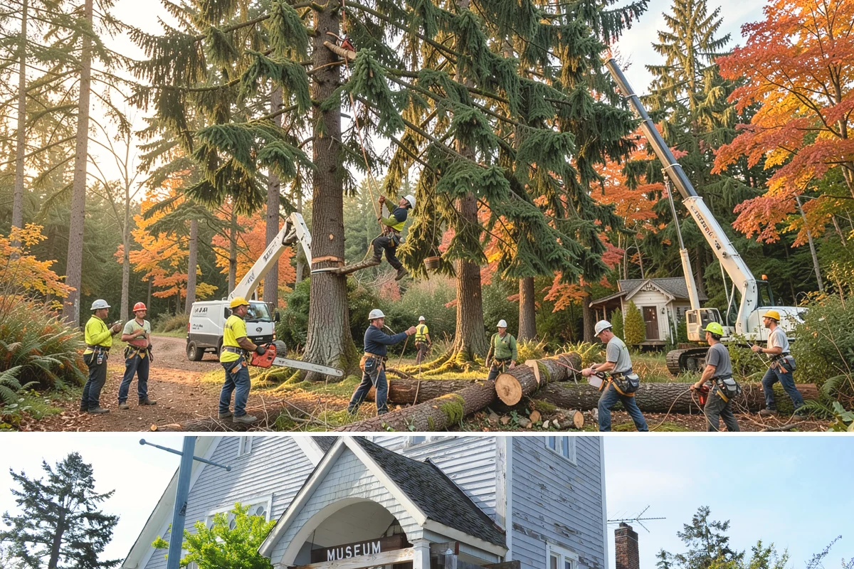 Leaning tree removal in Steilacoom, Pierce County, WA - This service can be performed year-round in the Puget Sound climate but requires extra caution during wet seasons when unstable...