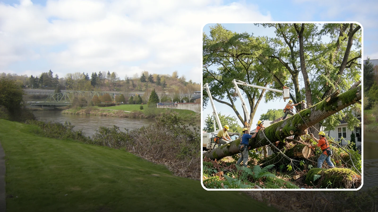Leaning tree removal in Tukwila, King County, WA - The removal of trees with a pronounced or unstable lean.