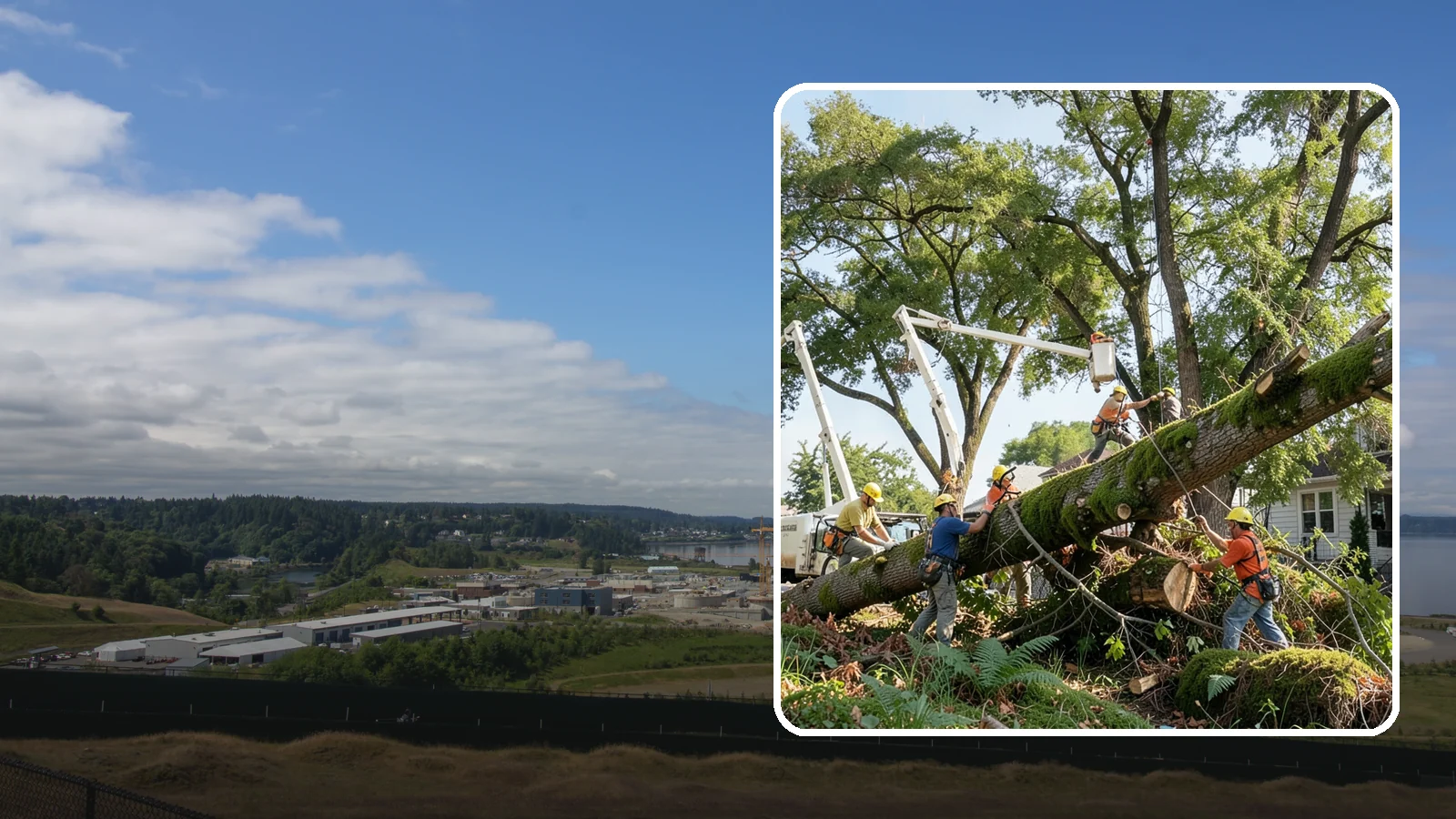 Leaning tree removal in University Place, Pierce County, WA - The removal of trees with a pronounced or unstable lean.