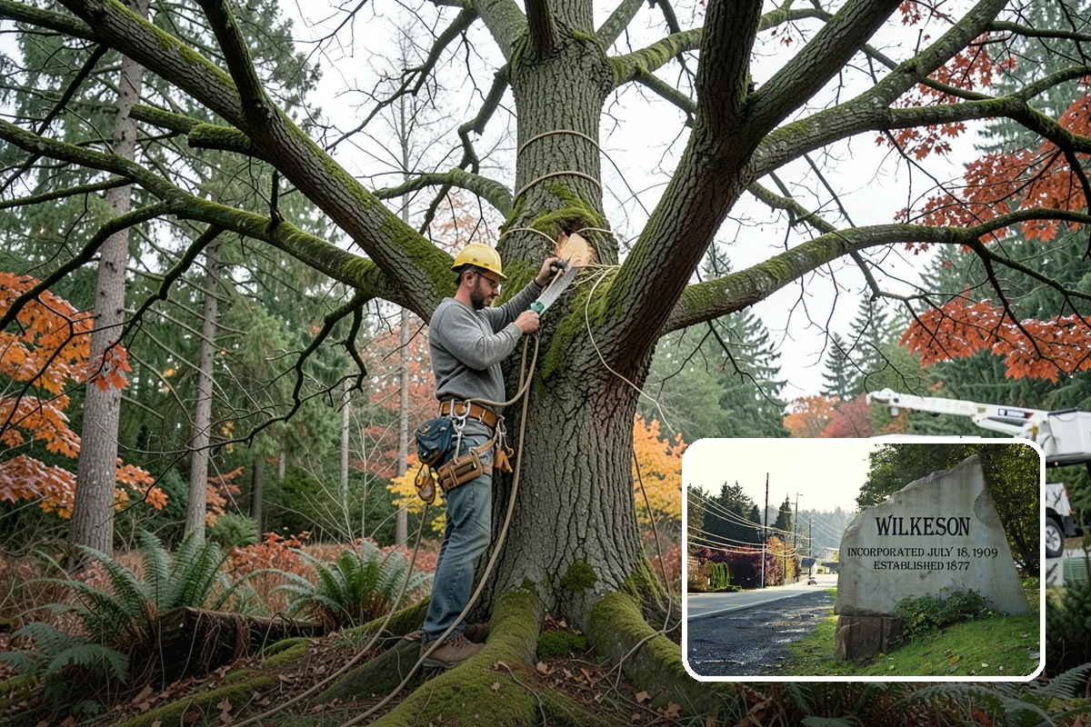 Leaning tree removal in Wilkeson, Pierce County, WA - Removes safety hazards and reduces liability
