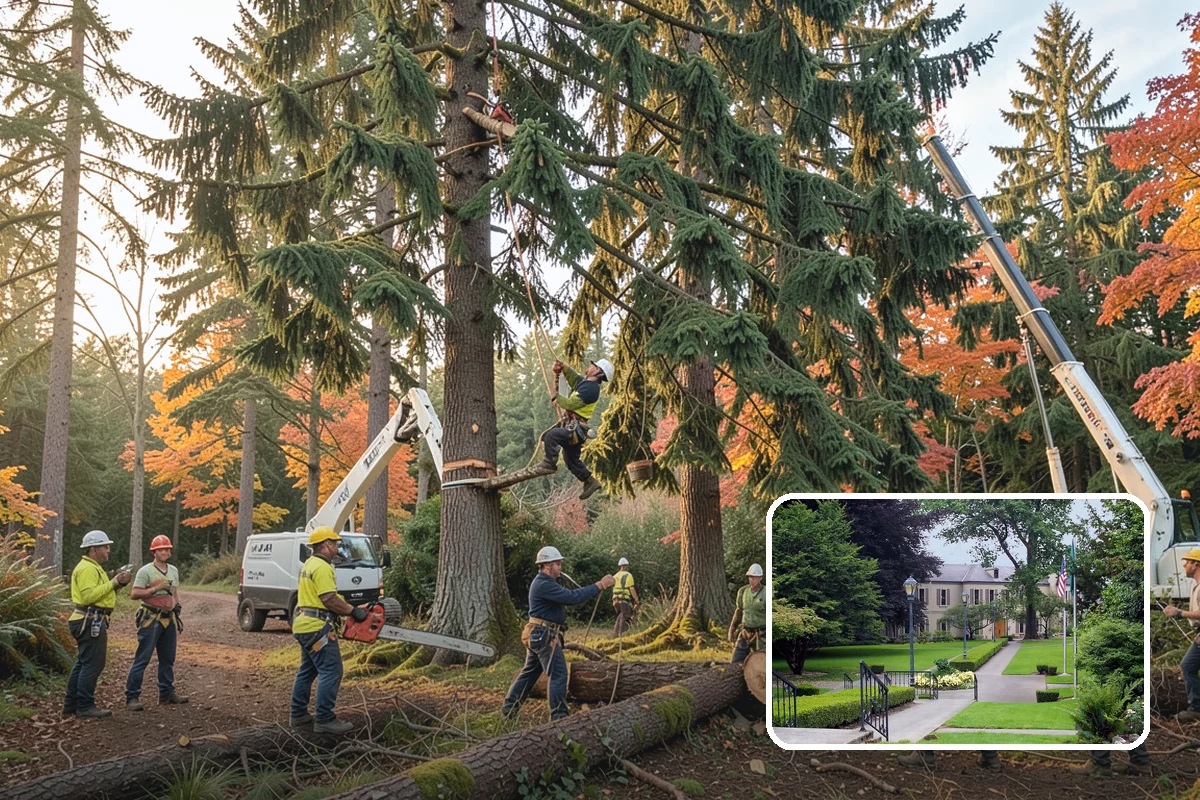 Leaning tree removal in Woodinville, King County, WA - Removes safety hazards and reduces liability