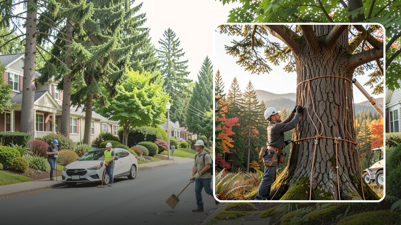 Lightning protection systems in Beaux Arts Village, King County, WA - The installation of lightning protection for high-value trees.