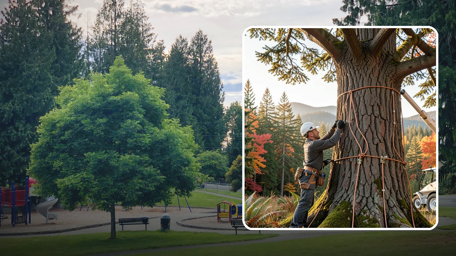 Lightning protection systems in Bonney Lake, Pierce County, WA - The installation of lightning protection for high-value trees.