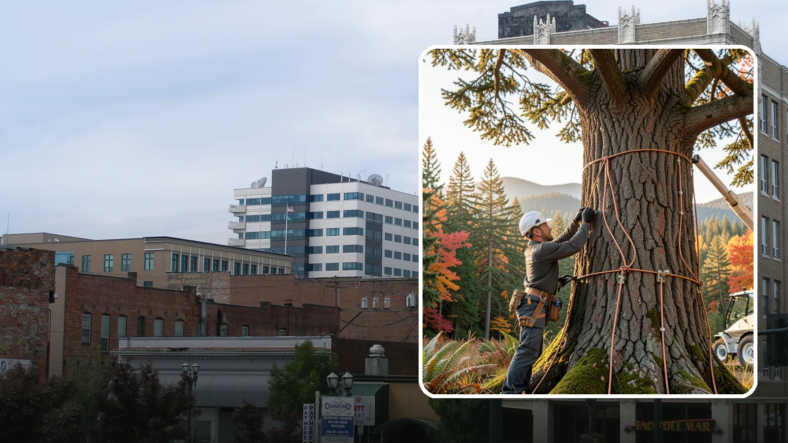 Lightning protection systems in Everett, Snohomish County, WA - The installation of lightning protection for high-value trees.