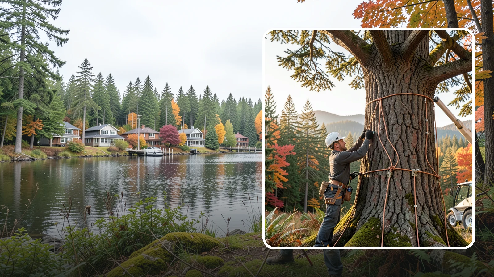 Lightning protection systems in La Conner, Skagit County, WA - The installation of lightning protection for high-value trees.