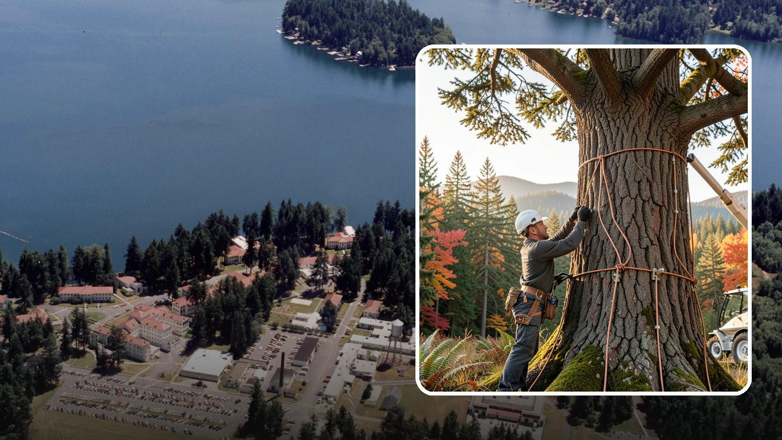 Lightning protection systems in Lakewood, Pierce County, WA - The installation of lightning protection for high-value trees.