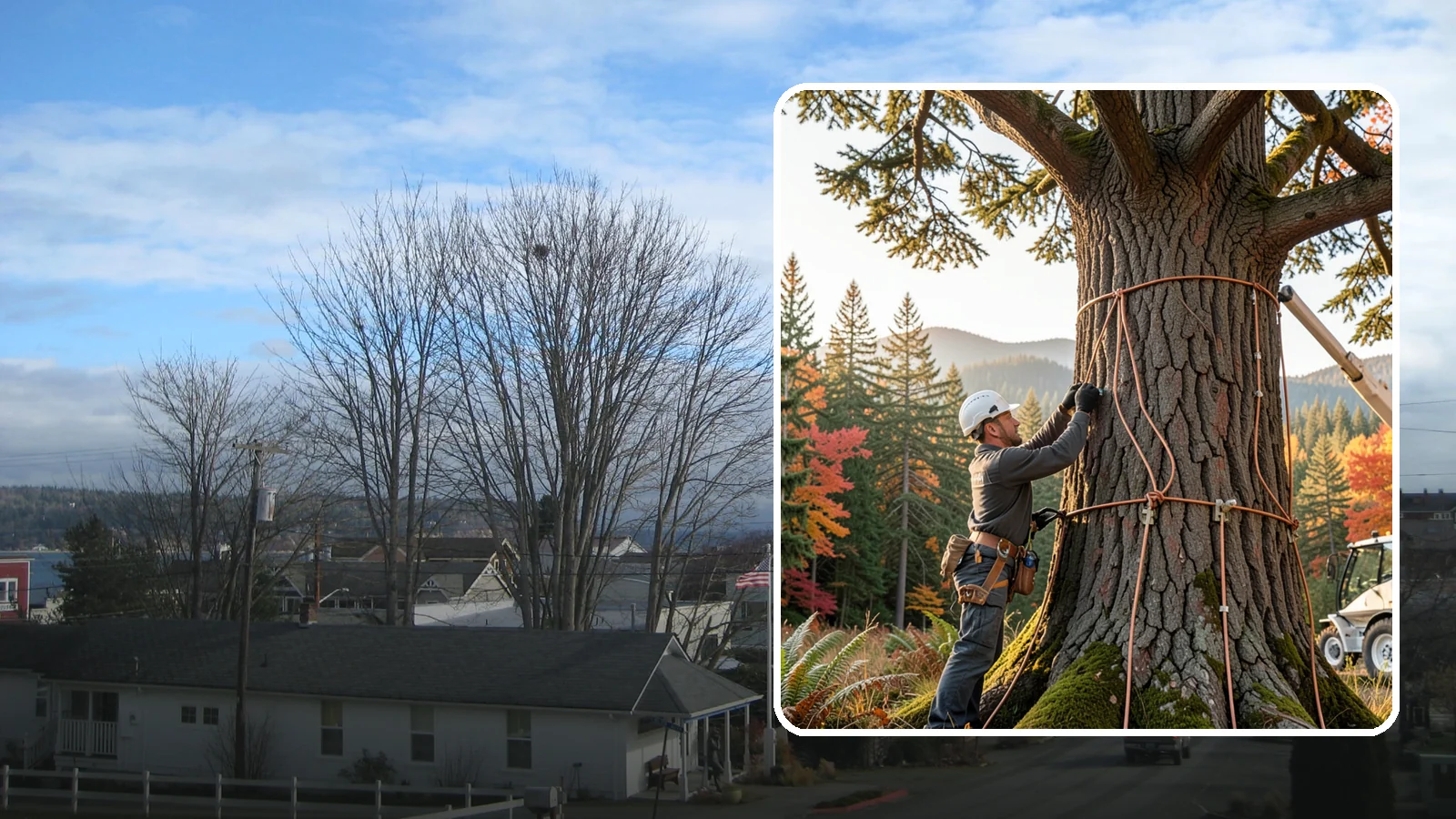 Lightning protection systems in Langley, Island County, WA - The installation of lightning protection for high-value trees.