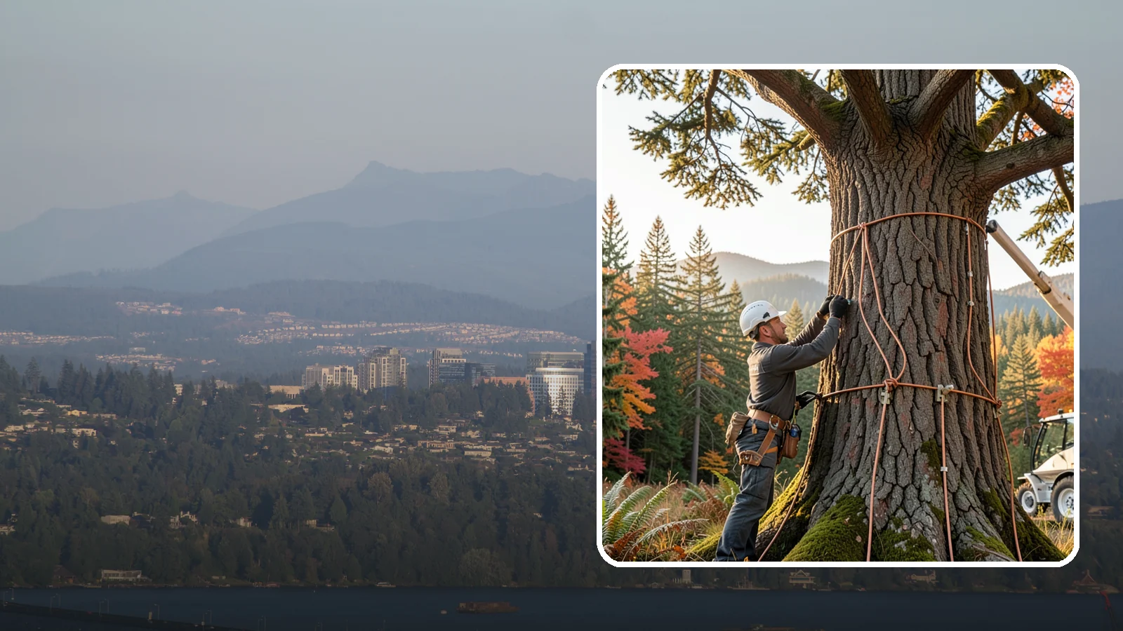 Lightning protection systems in Medina, King County, WA - The installation of lightning protection for high-value trees.