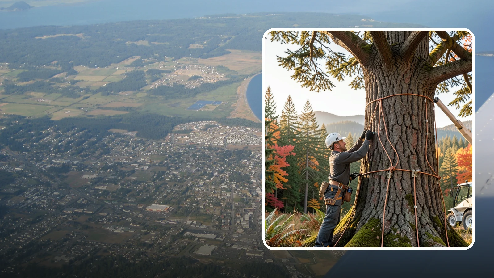 Lightning protection systems in Oak Harbor, Island County, WA - The installation of lightning protection for high-value trees.