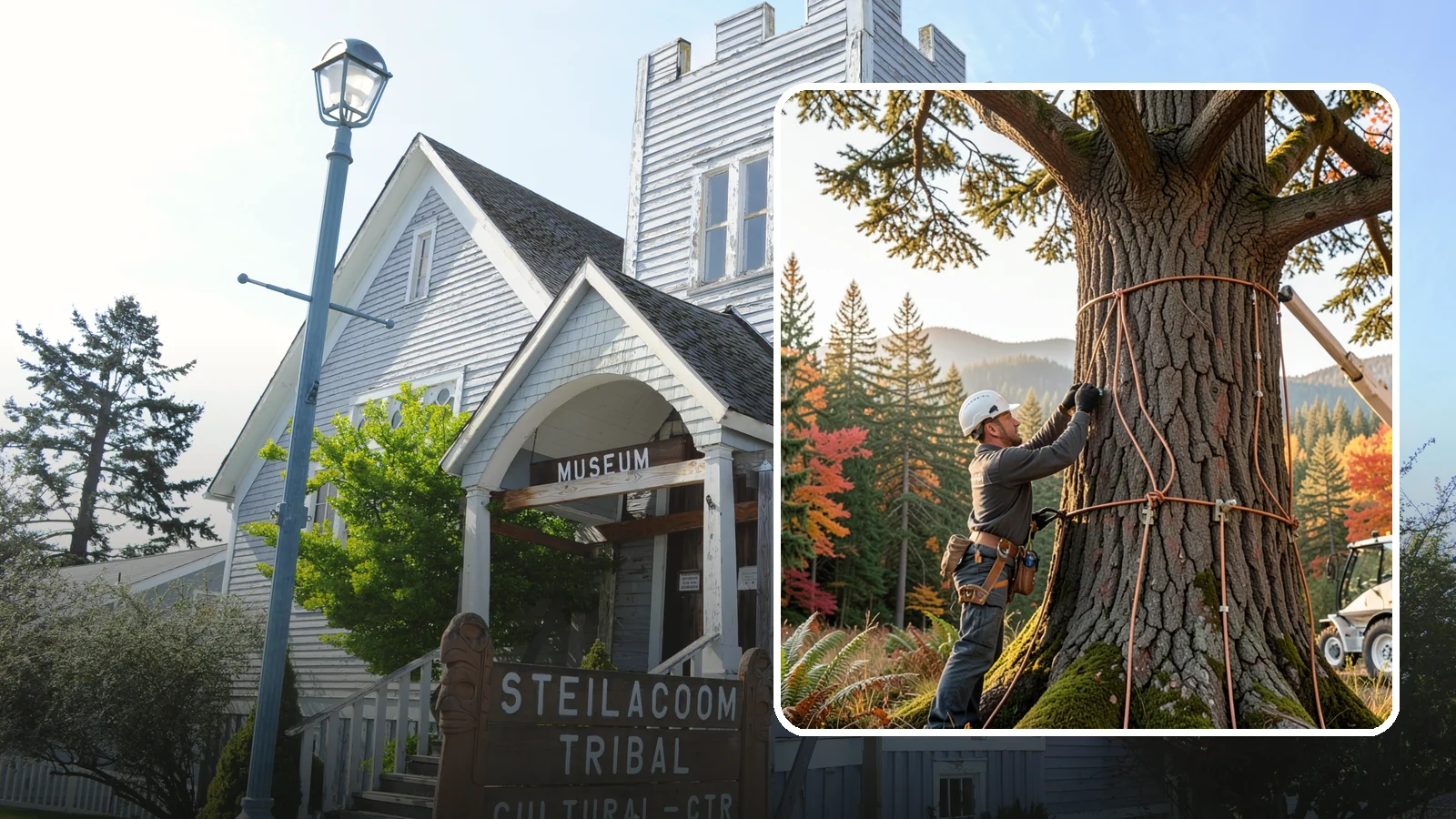 Lightning protection systems in Steilacoom, Pierce County, WA - The installation of lightning protection for high-value trees.