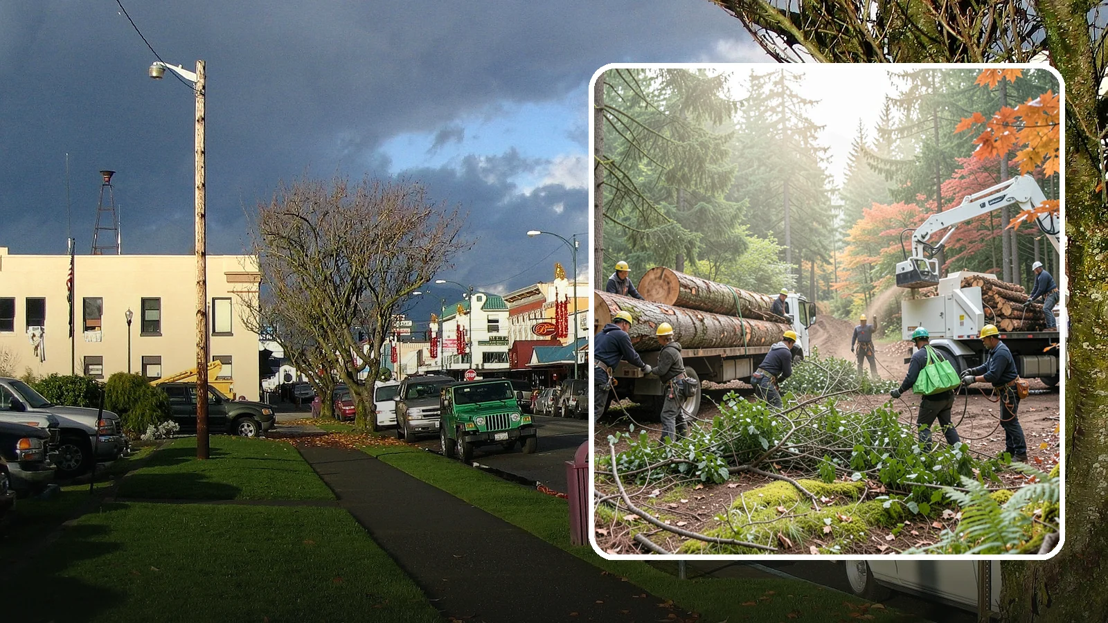 Log hauling in Arlington, Snohomish County, WA - The loading and hauling of logs off-site.