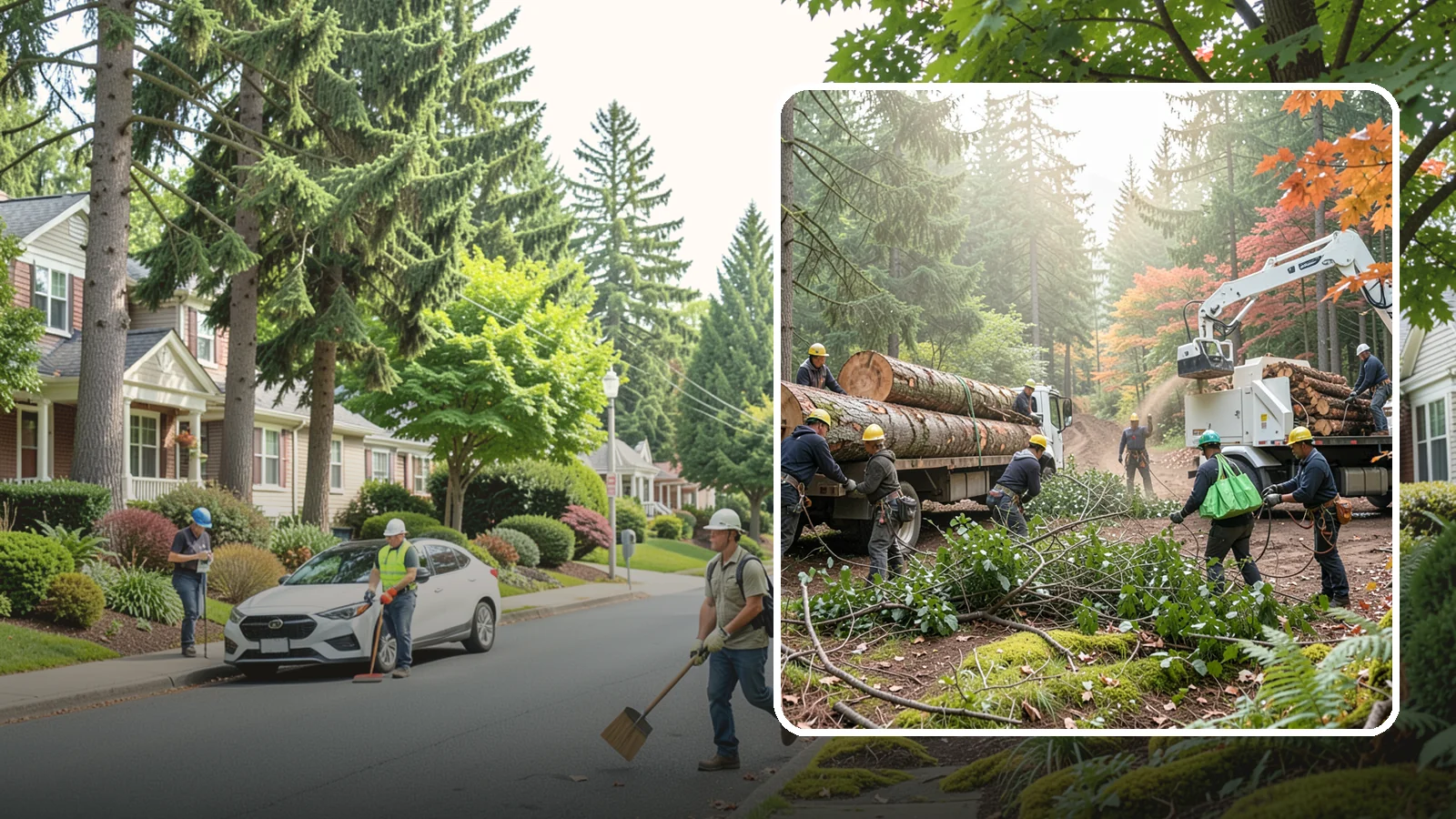 Log hauling in Beaux Arts Village, King County, WA - The loading and hauling of logs off-site.