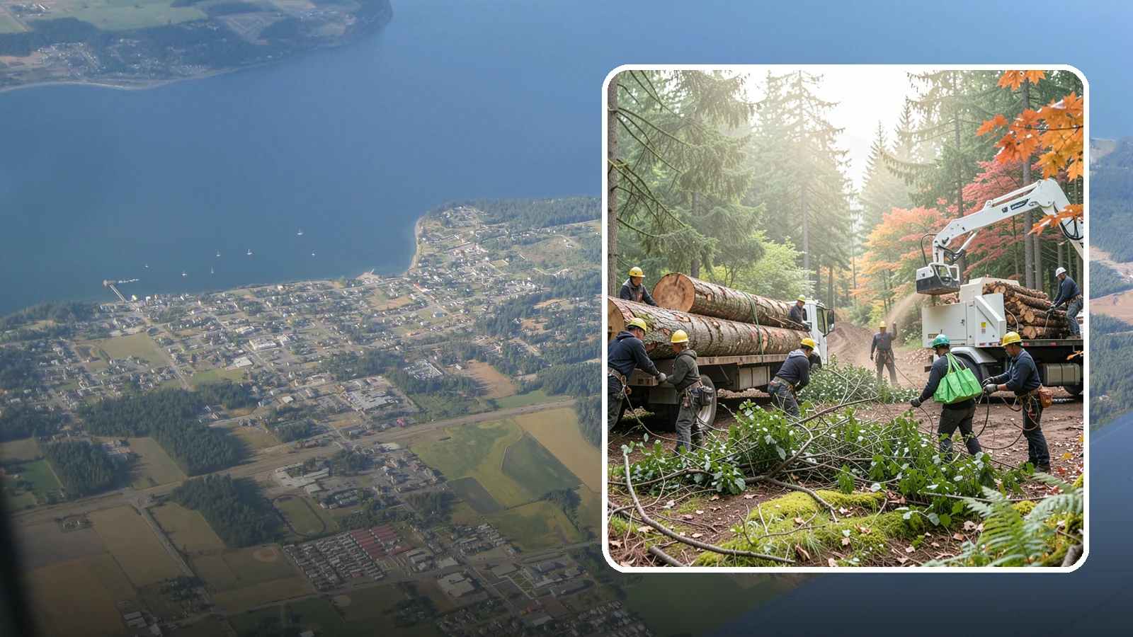 Log hauling in Coupeville, Island County, WA - The loading and hauling of logs off-site.