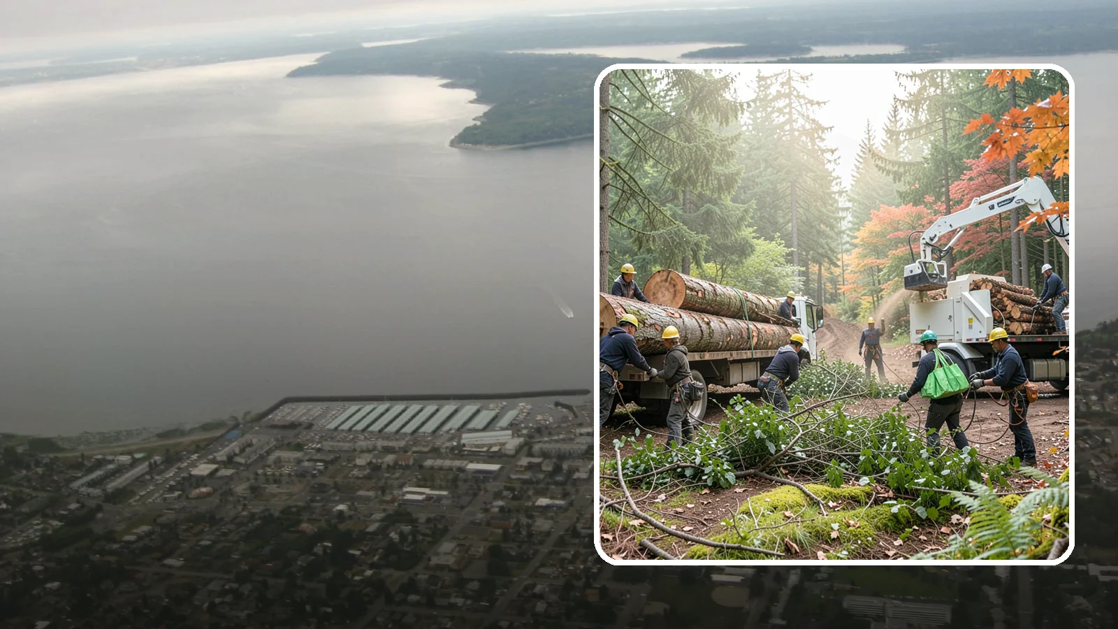 Log hauling in Des Moines, King County, WA - The loading and hauling of logs off-site.