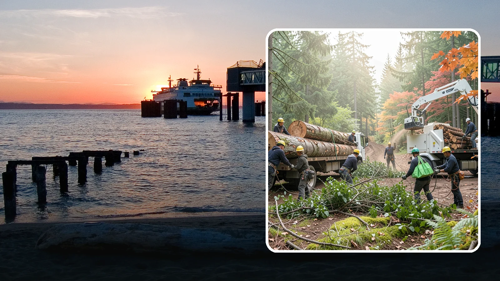 Log hauling in Edmonds, Snohomish County, WA - The loading and hauling of logs off-site.