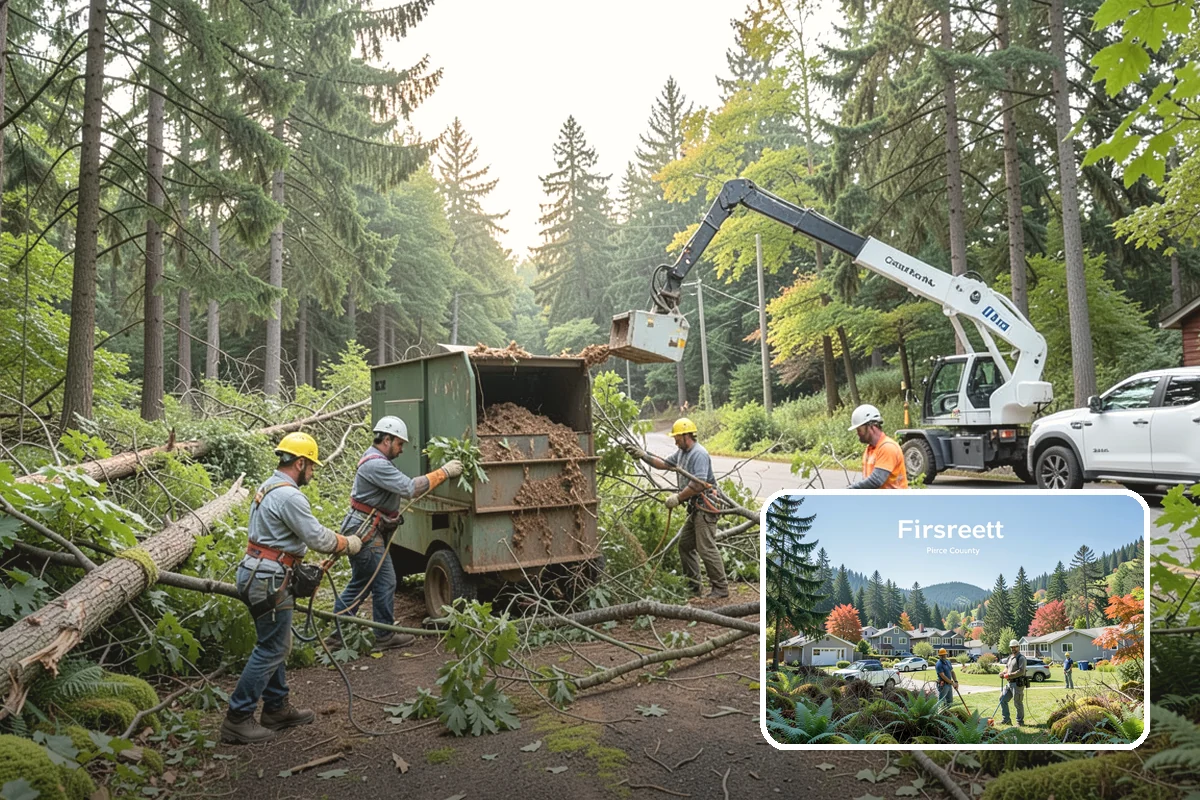 Log hauling in Fircrest, Pierce County, WA - Turns removed wood and debris into usable products