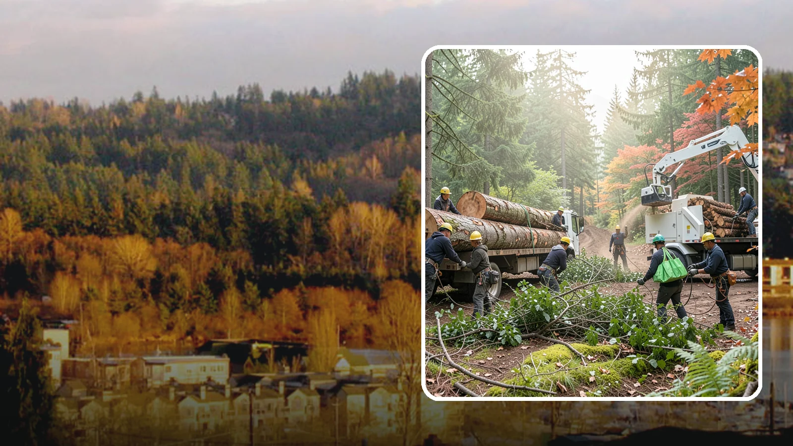 Log hauling in Kenmore, King County, WA - The loading and hauling of logs off-site.