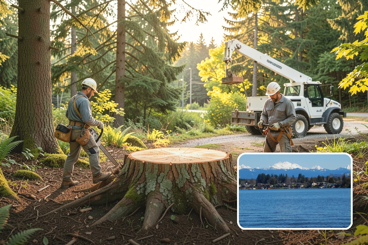 Log hauling in Lake Stevens, Snohomish County, WA - Turns removed wood and debris into usable products