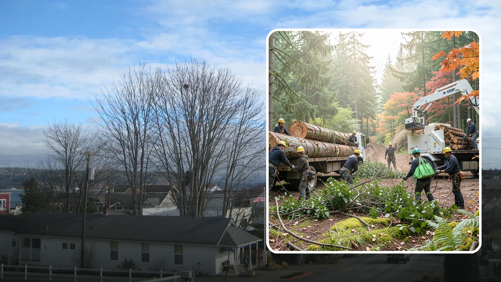 Log hauling in Langley, Island County, WA - The loading and hauling of logs off-site.