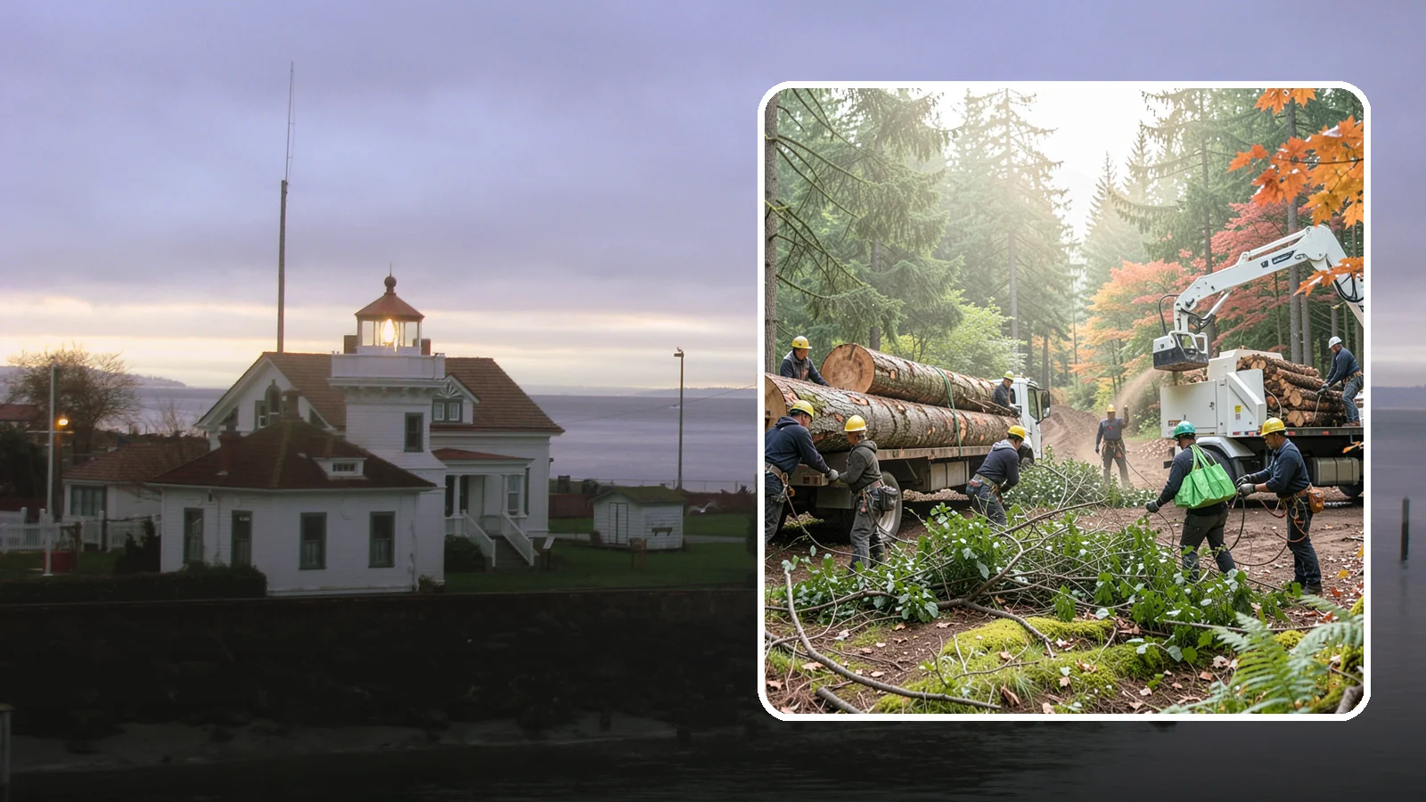 Log hauling in Mukilteo, Snohomish County, WA - The loading and hauling of logs off-site.