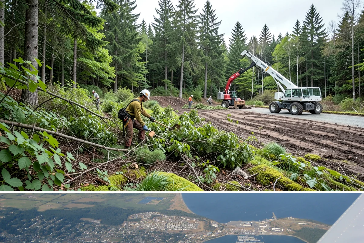 Log hauling in Oak Harbor, Island County, WA - Service timing depends on seasonal moisture levels that impact wood drying rates for milling or chipping, with operations adapted...