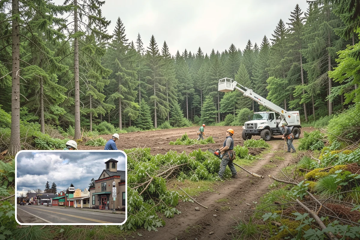 Log hauling in Roy, Pierce County, WA - Turns removed wood and debris into usable products