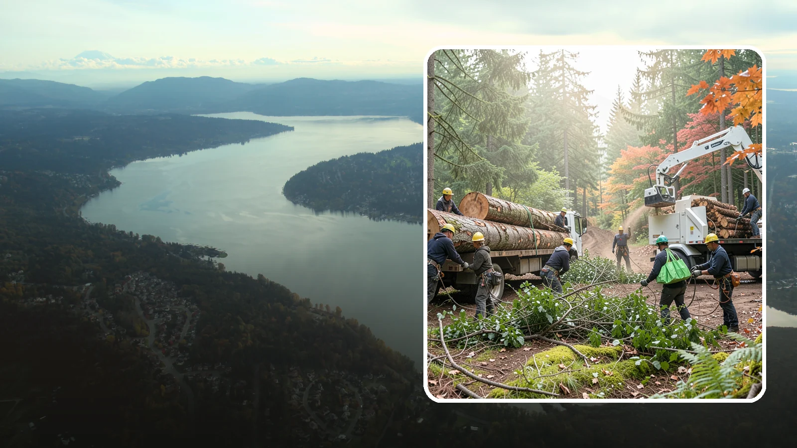 Log hauling in Sammamish, King County, WA - The loading and hauling of logs off-site.