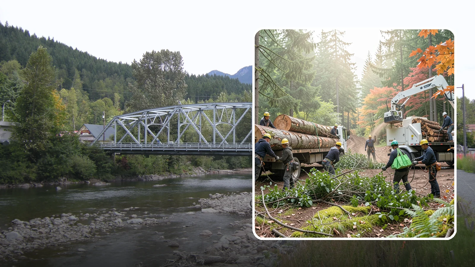 Log hauling in Skykomish, King County, WA - The loading and hauling of logs off-site.