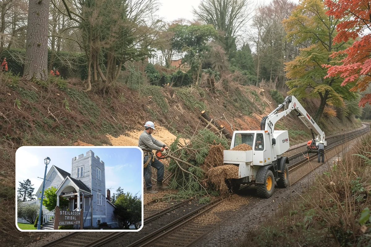 Log hauling in Steilacoom, Pierce County, WA - Turns removed wood and debris into usable products