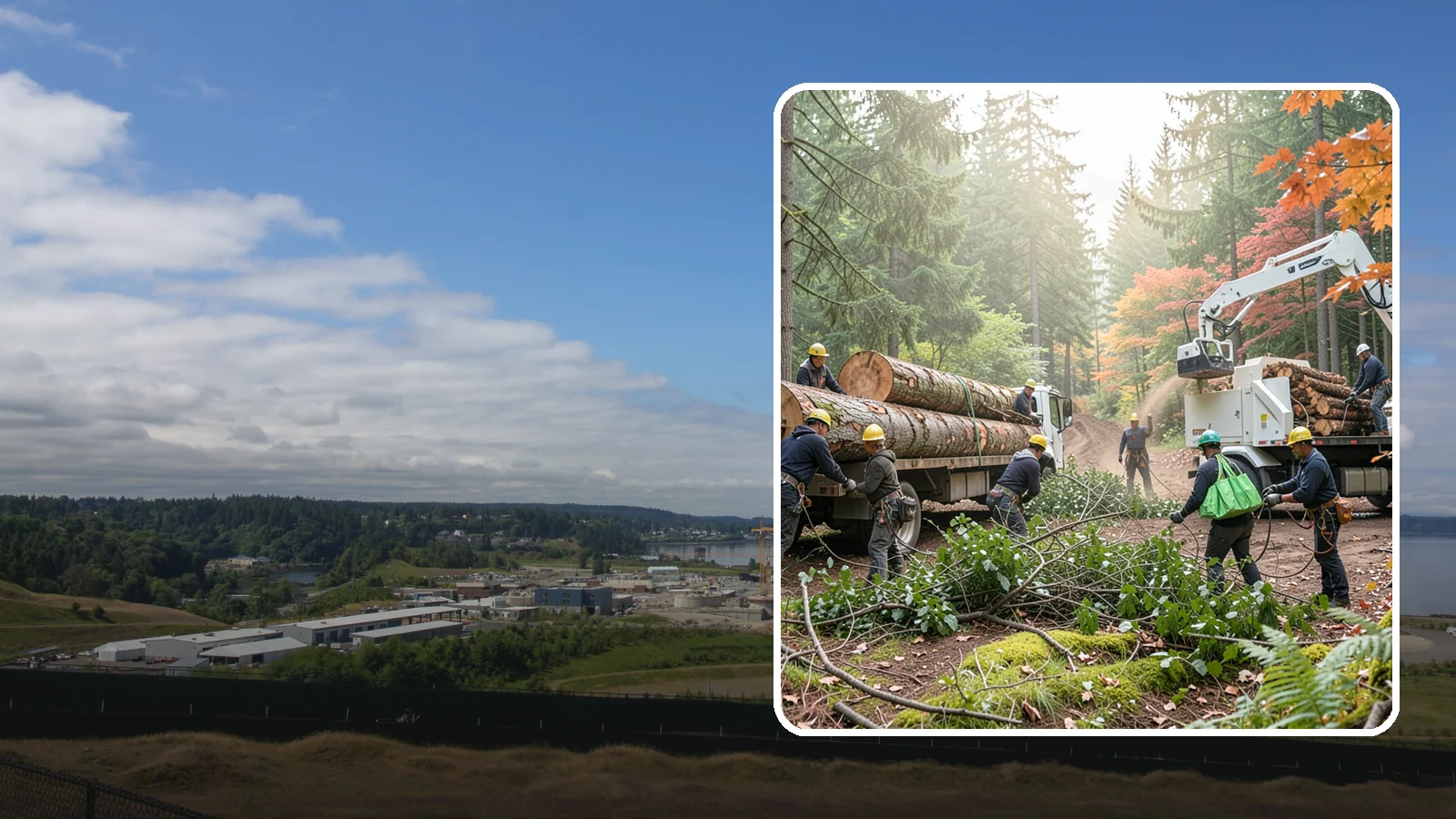 Log hauling in University Place, Pierce County, WA - The loading and hauling of logs off-site.