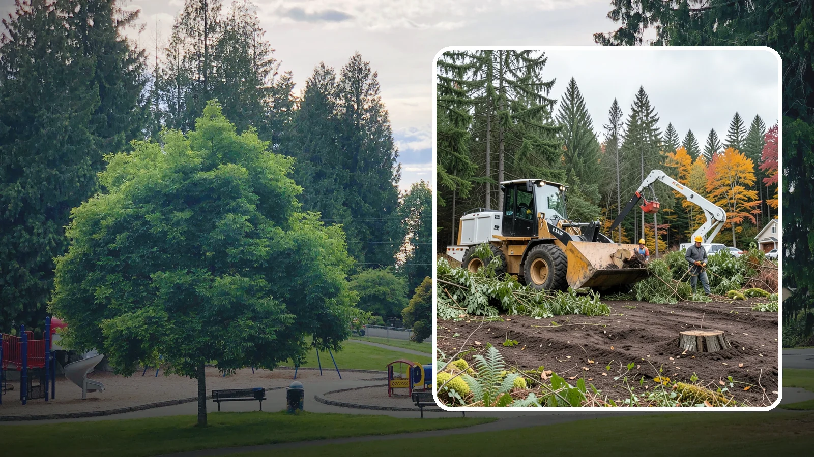 Lot clearing in Bonney Lake, Pierce County, WA - The clearing of vegetation from a parcel of land.