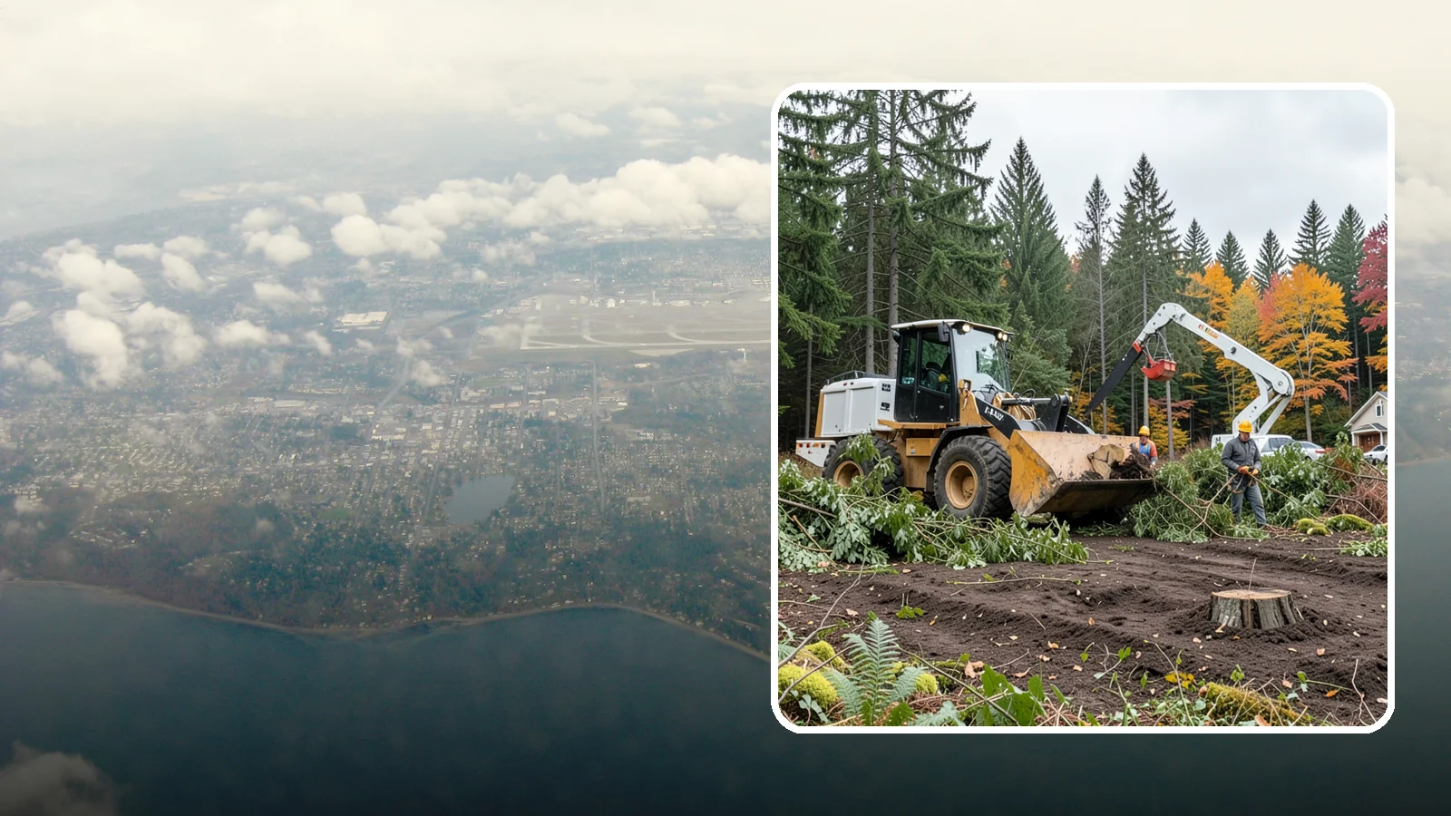 Lot clearing in Burien, King County, WA - The clearing of vegetation from a parcel of land.