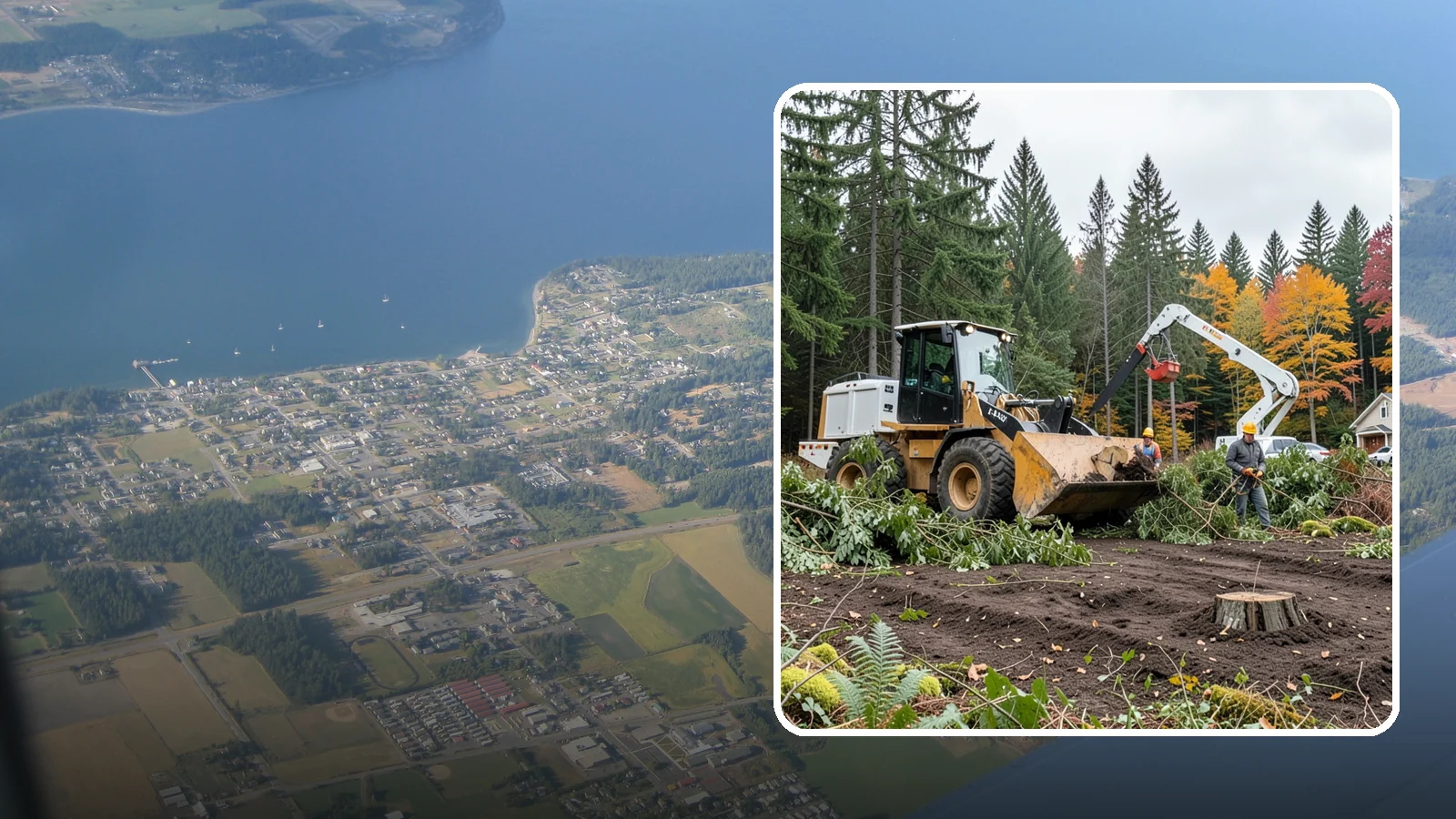 Lot clearing in Coupeville, Island County, WA - The clearing of vegetation from a parcel of land.