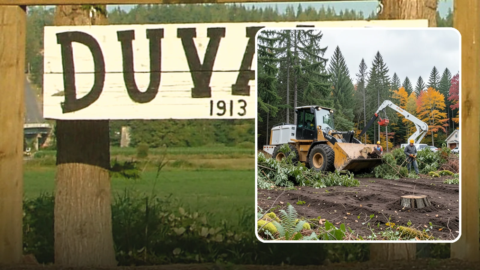 Lot clearing in Duvall, King County, WA - The clearing of vegetation from a parcel of land.