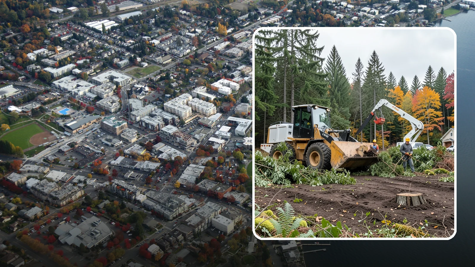 Lot clearing in Kirkland, King County, WA - The clearing of vegetation from a parcel of land.
