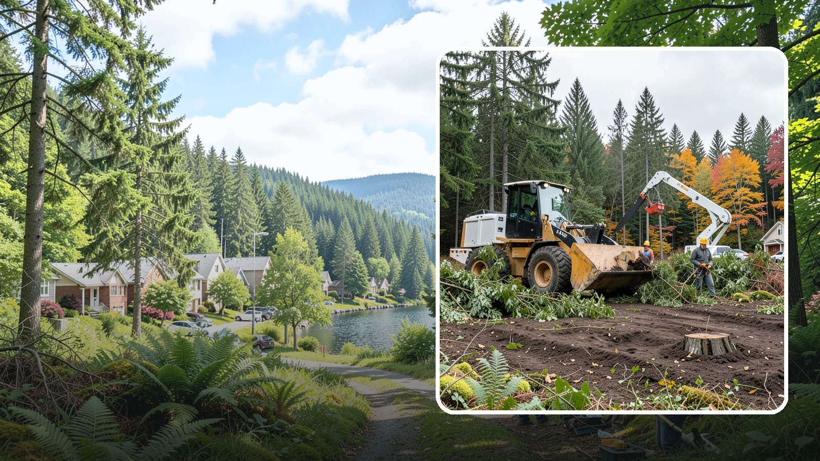 Lot clearing in Lake Forest Park, King County, WA - The clearing of vegetation from a parcel of land.