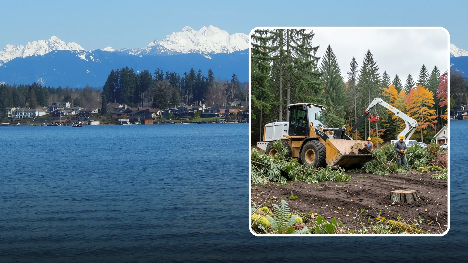 Lot clearing in Lake Stevens, Snohomish County, WA - The clearing of vegetation from a parcel of land.