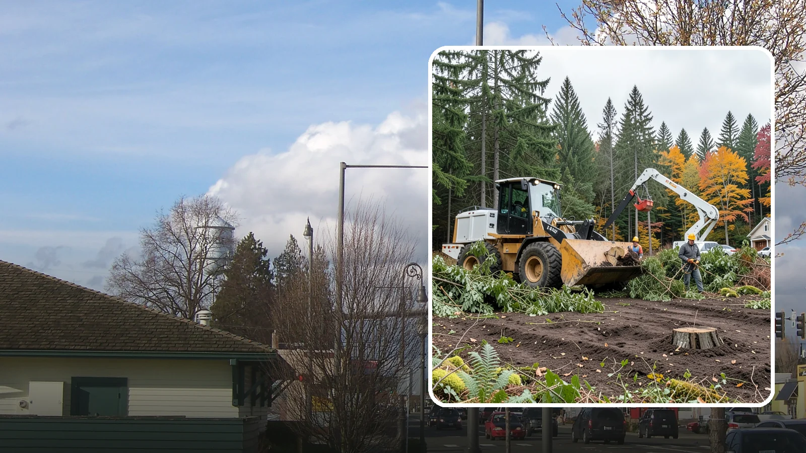 Lot clearing in Marysville, Snohomish County, WA - The clearing of vegetation from a parcel of land.