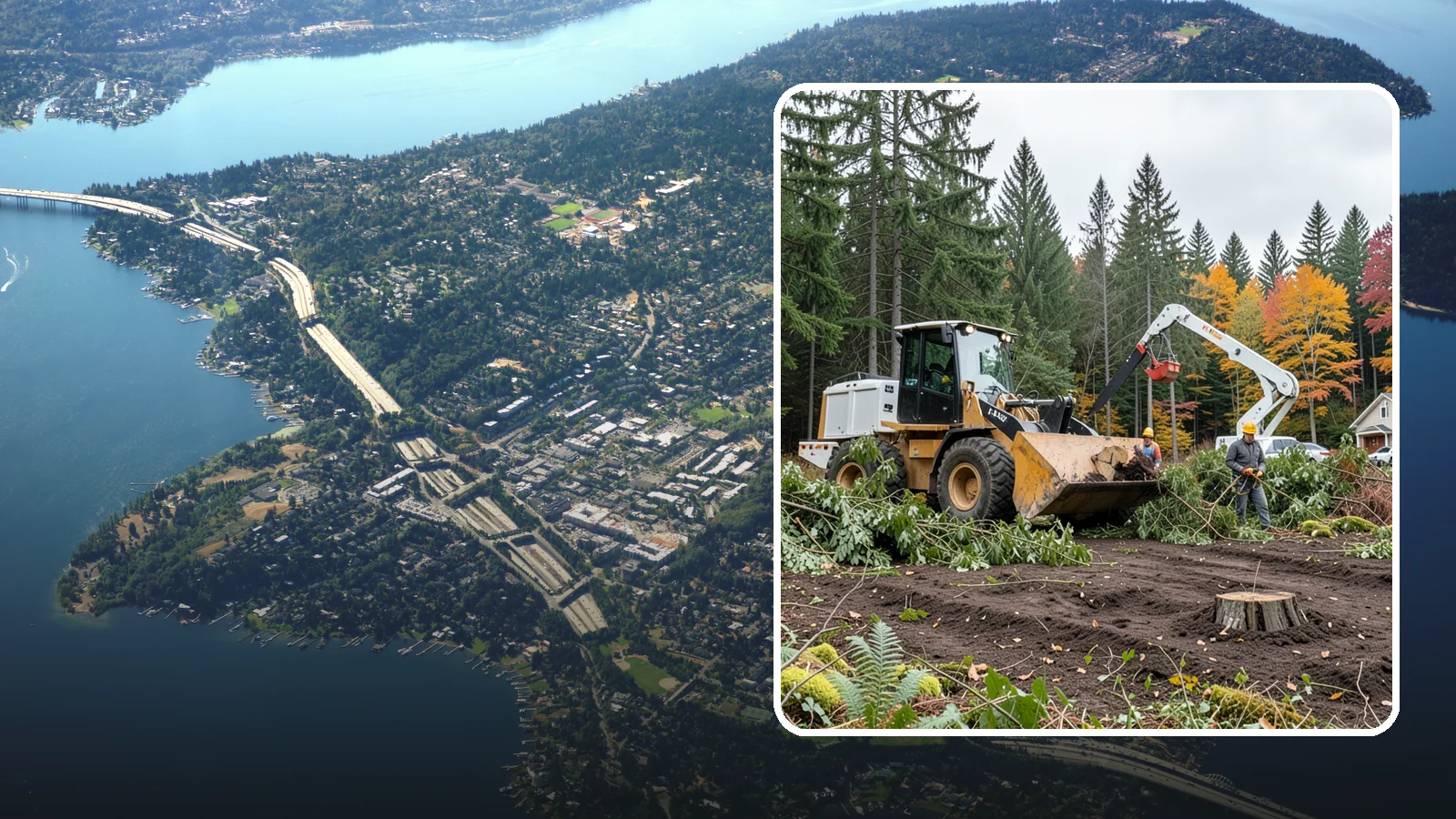 Lot clearing in Mercer Island, King County, WA - The clearing of vegetation from a parcel of land.