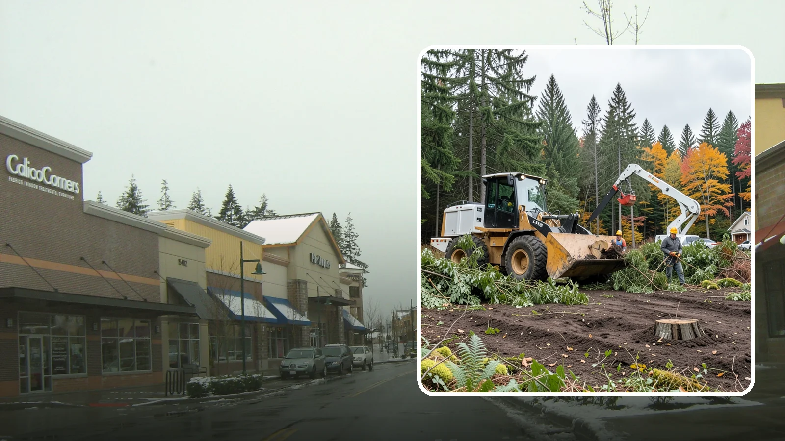 Lot clearing in Mill Creek, Snohomish County, WA - The clearing of vegetation from a parcel of land.