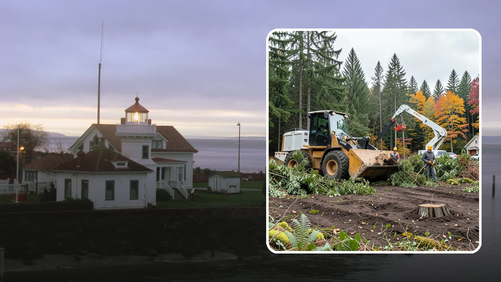 Lot clearing in Mukilteo, Snohomish County, WA - The clearing of vegetation from a parcel of land.