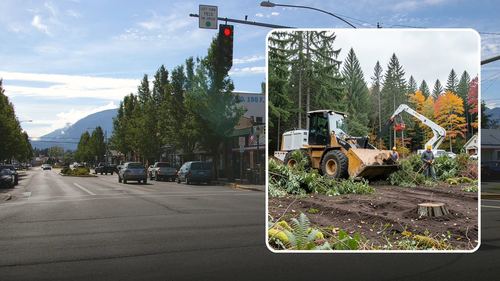 Lot clearing in North Bend, King County, WA - The clearing of vegetation from a parcel of land.