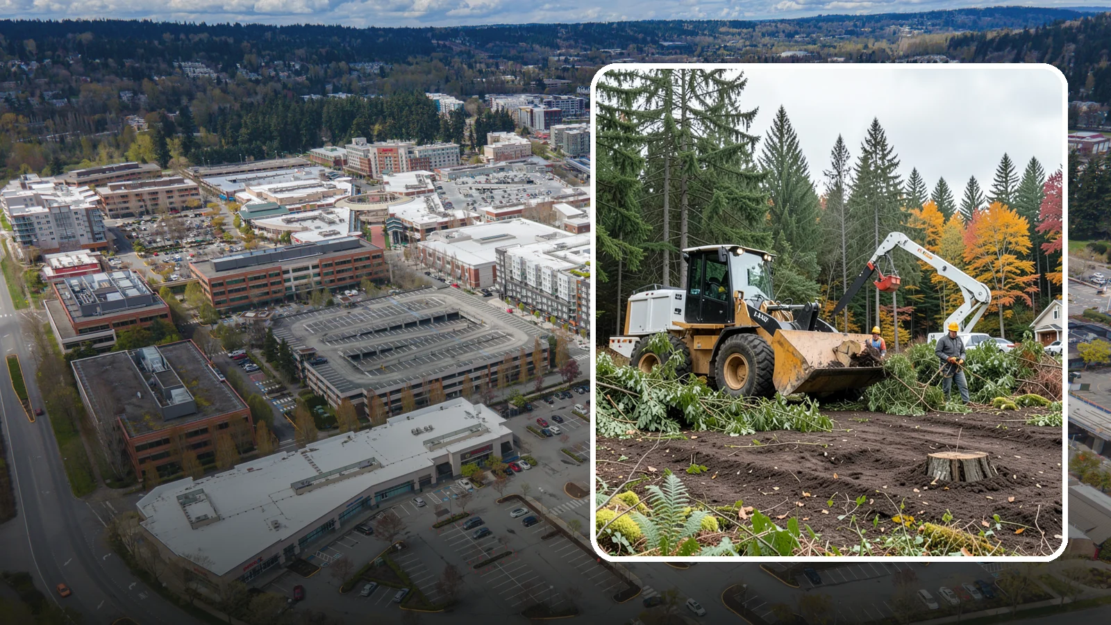 Lot clearing in Redmond, King County, WA - The clearing of vegetation from a parcel of land.