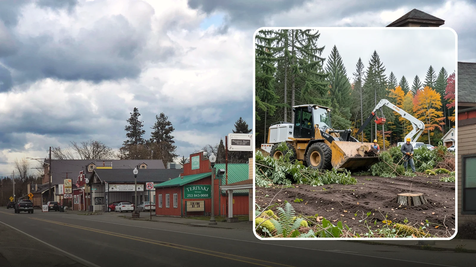 Lot clearing in Roy, Pierce County, WA - The clearing of vegetation from a parcel of land.