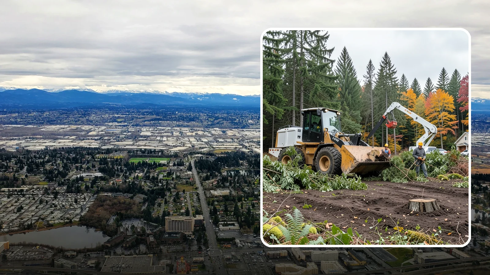 Lot clearing in SeaTac, King County, WA - The clearing of vegetation from a parcel of land.