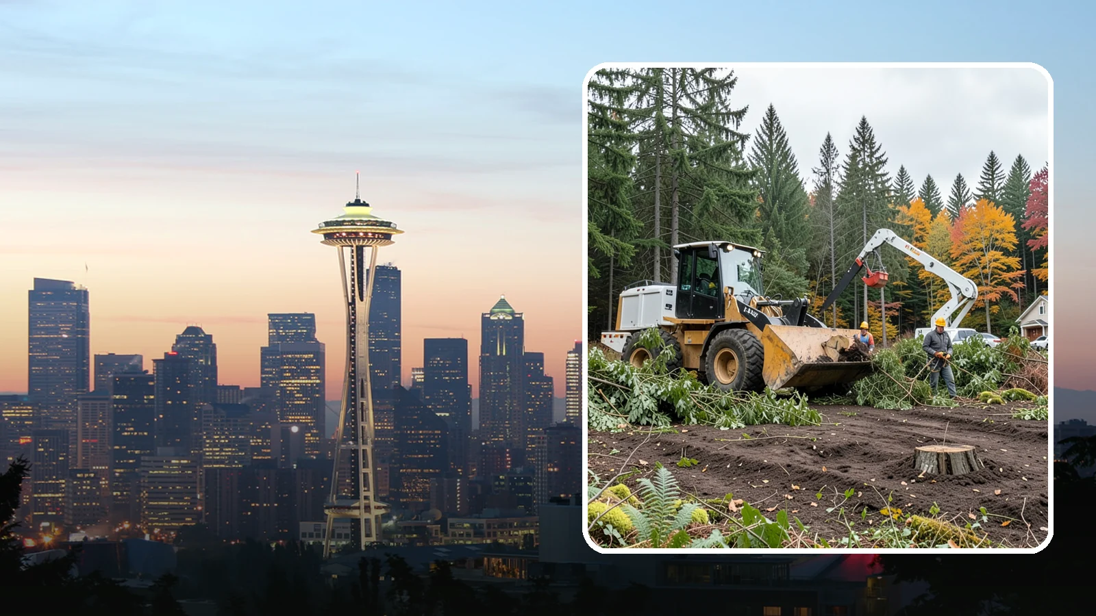 Lot clearing in Seattle, King County, WA - The clearing of vegetation from a parcel of land.