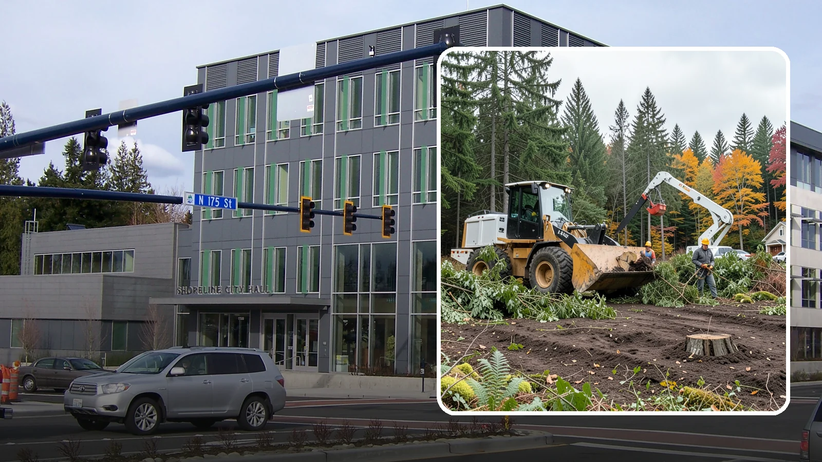 Lot clearing in Shoreline, King County, WA - The clearing of vegetation from a parcel of land.