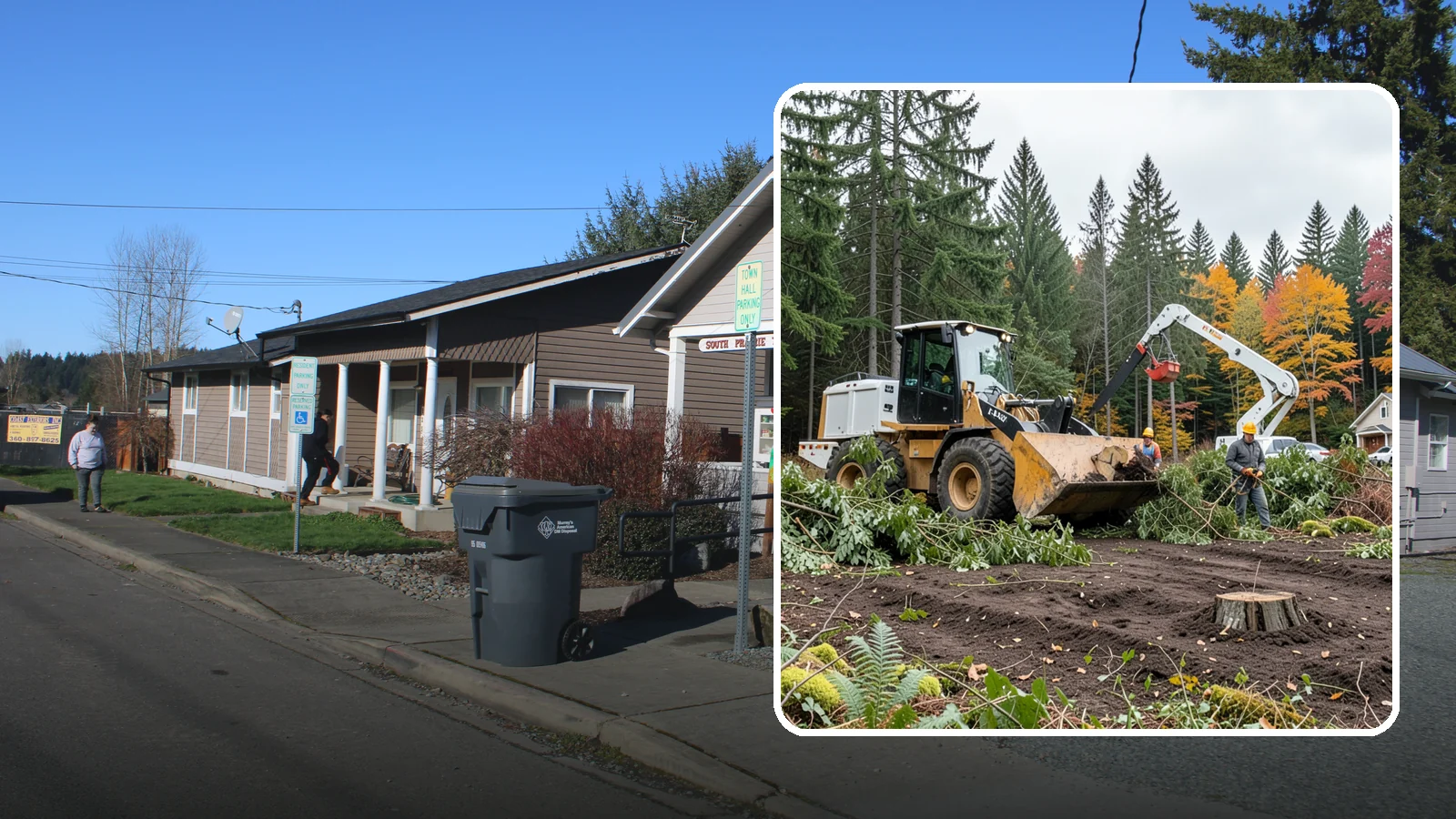 Lot clearing in South Prairie, Pierce County, WA - The clearing of vegetation from a parcel of land.